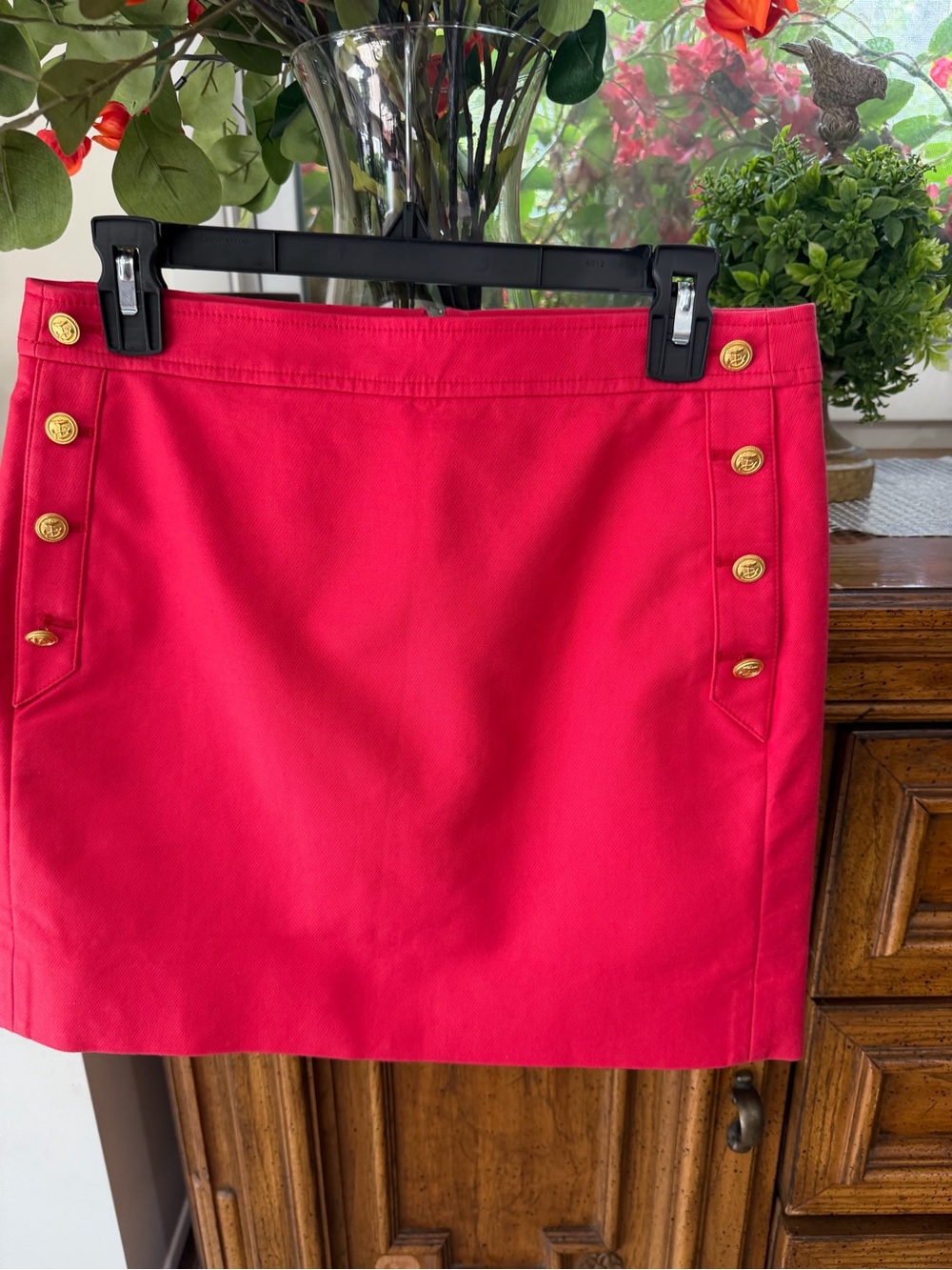 J. Crew Bright Red Mini Skirt with Gold Buttons